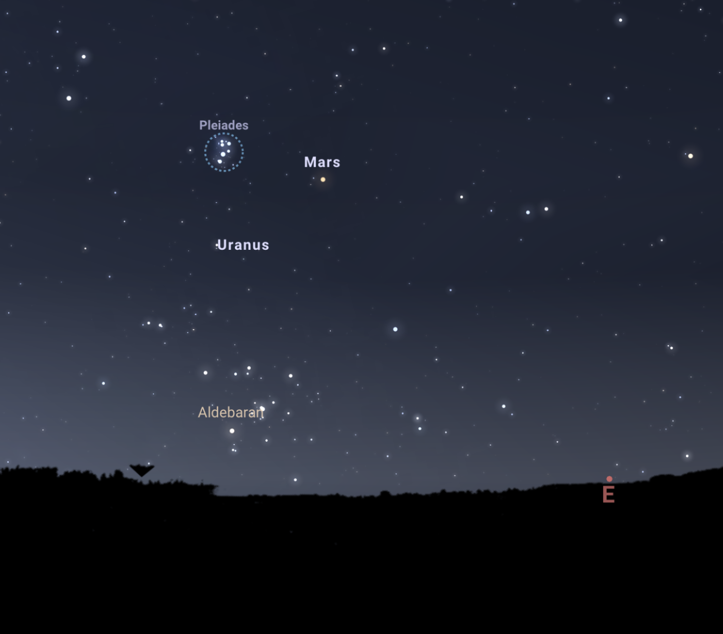 Mars and Pleiades, June 27, 2026
